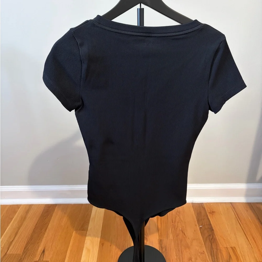 Black Short Sleeve Henley Top Bodysuit - Picture 4 of 4